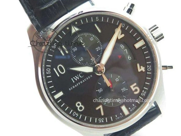 MIROTIME 0513 Youthful Pilot Spitfire 3878 Chrono BP Gray Dial SS On Black Leather Strap A 7368